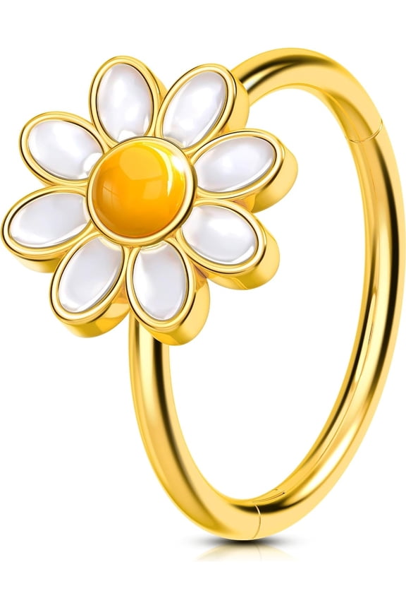 Nose Ring Circumferential Band, 316L Medical Steel Hinge Segment Nose Ring 20G Silver Gold Nose Ring, Cute Daisy Design, Nostril Piercing Jewelry, Suitable for Men and Women