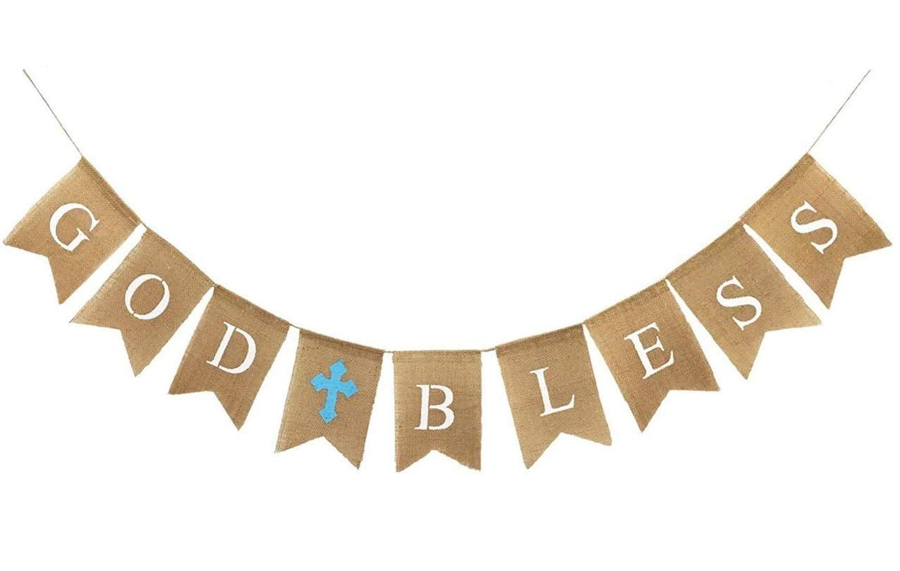Ouflow God Bless Baptism Banner Christening Decoration for Girls Boys First Communion,Baby