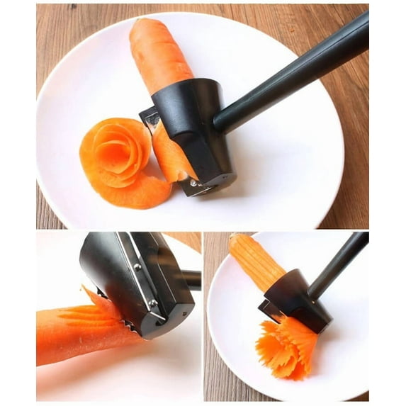 OugPiStiyk Carrot Curler and Peeler, Vegetable & Fruit Flower Roller Set, Root Vegetables Fruits Slicer Sharpener Garnishing Tool for Chefs & Home Cooks
