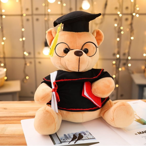 OugPiStiyk Graduation Bear, Personalized 2025 Graduation Teddy Bear with Glasses, Grad Cap, Diploma and Props, 7 Inch Animal Plush Bear for Graduation Gift, Table Shelf Home Decor (Khaki)