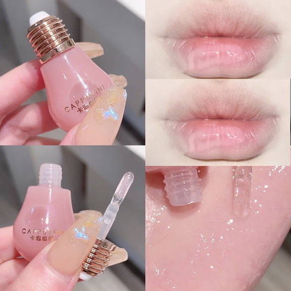 OugPiStiyk Small Light Bulb Lip Gloss Candy Flavored Lip Oil Moisturizing Lip Tint Liquid with Glitter 10g Lip Honey Fine Glitter Water Gloss Lip Glaze Lip 10ml