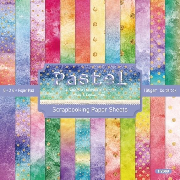 Paper Heets Ouginx 24 Sheets Pastel Rainbow Scrapbook Paper, 6'' x 6'' Decoupage ...