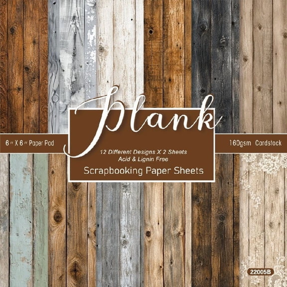 Ouginx 24 Sheets Vintage Plank Scrapbook Paper, 6'' x 6'' Decoupage Origami Craft Collage Junk Journal Cardstock for Card Making Supplies