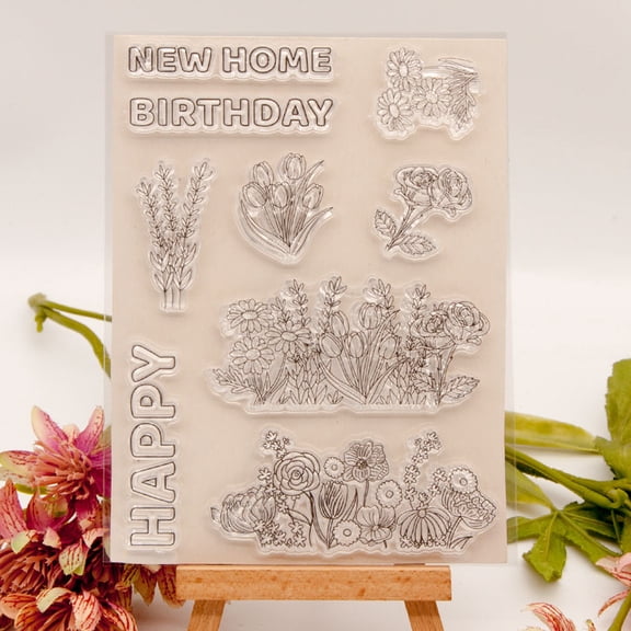 Ouginx 4.3 by 5.9 Inch Flowers New Family Clear Stamps for Card Making Scrapbooking Arts Crafts Decoration