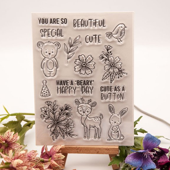 Ouginx 4.3 by 6.1 Inch Animals Bear Deer Rabbit Clear Stamps for Card Making Scrapbooking Arts Crafts Decoration