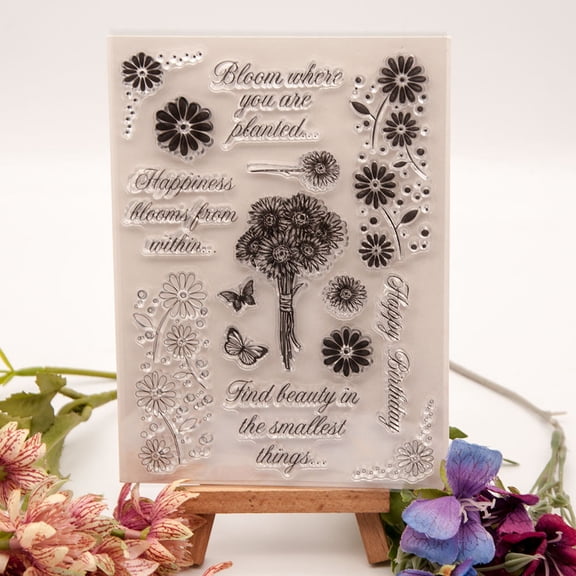 Ouginx 4.3 by 6.1 Inch Happiness Flower Clear Stamps for Card Making Scrapbooking Arts Crafts Decoration
