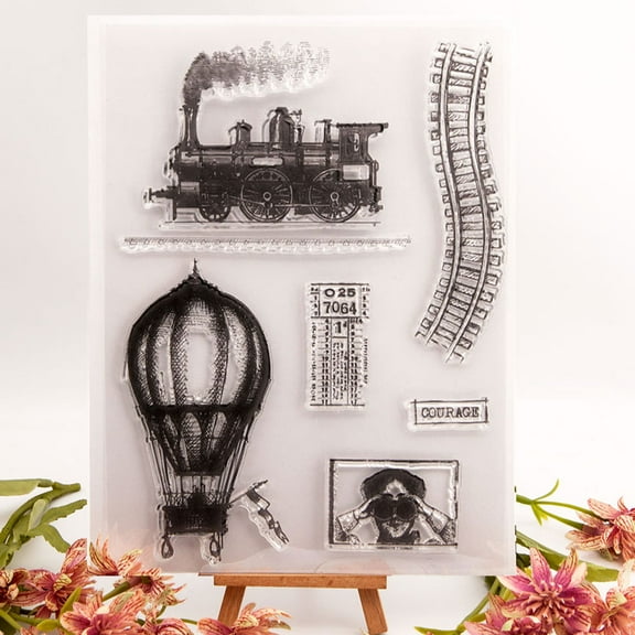 Ouginx 5.9 by 8.1 Inch Investigation Train Thermoballoon Clear Stamps for Card Making Scrapbooking Arts Crafts Decoration