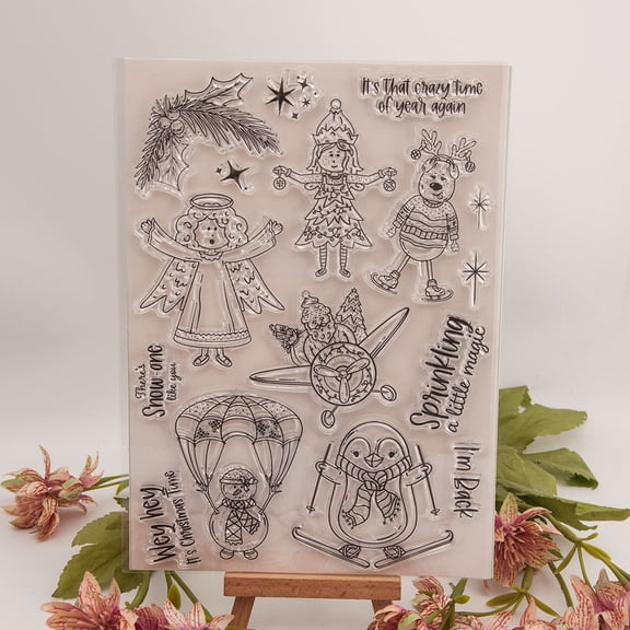 Ouginx 5.9 by 8.3 Inch Christmas Characters Clear Stamps for Card Making Scrapbooking Arts Crafts Decoration