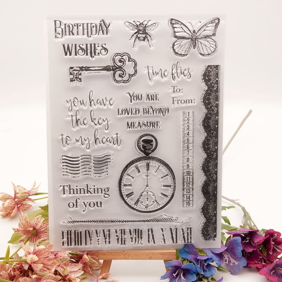 Ouginx 6.1 by 8.4 Inch Pocket Watch Letters Clear Stamps for Card Making Scrapbooking Arts Crafts Decoration