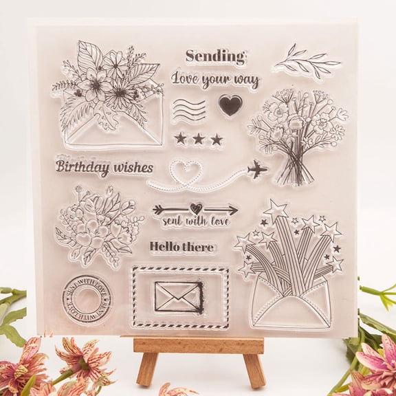 Ouginx 6.2 by 6.2 Inch Invitation Envelope Bouquet Clear Stamps for Card Making Scrapbooking Arts Crafts Decoration