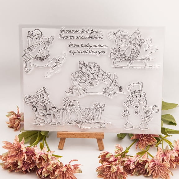Ouginx 8.4 by 6.3 Inch Snowman Ski Clear Stamps for Card Making Scrapbooking Arts Crafts Decoration