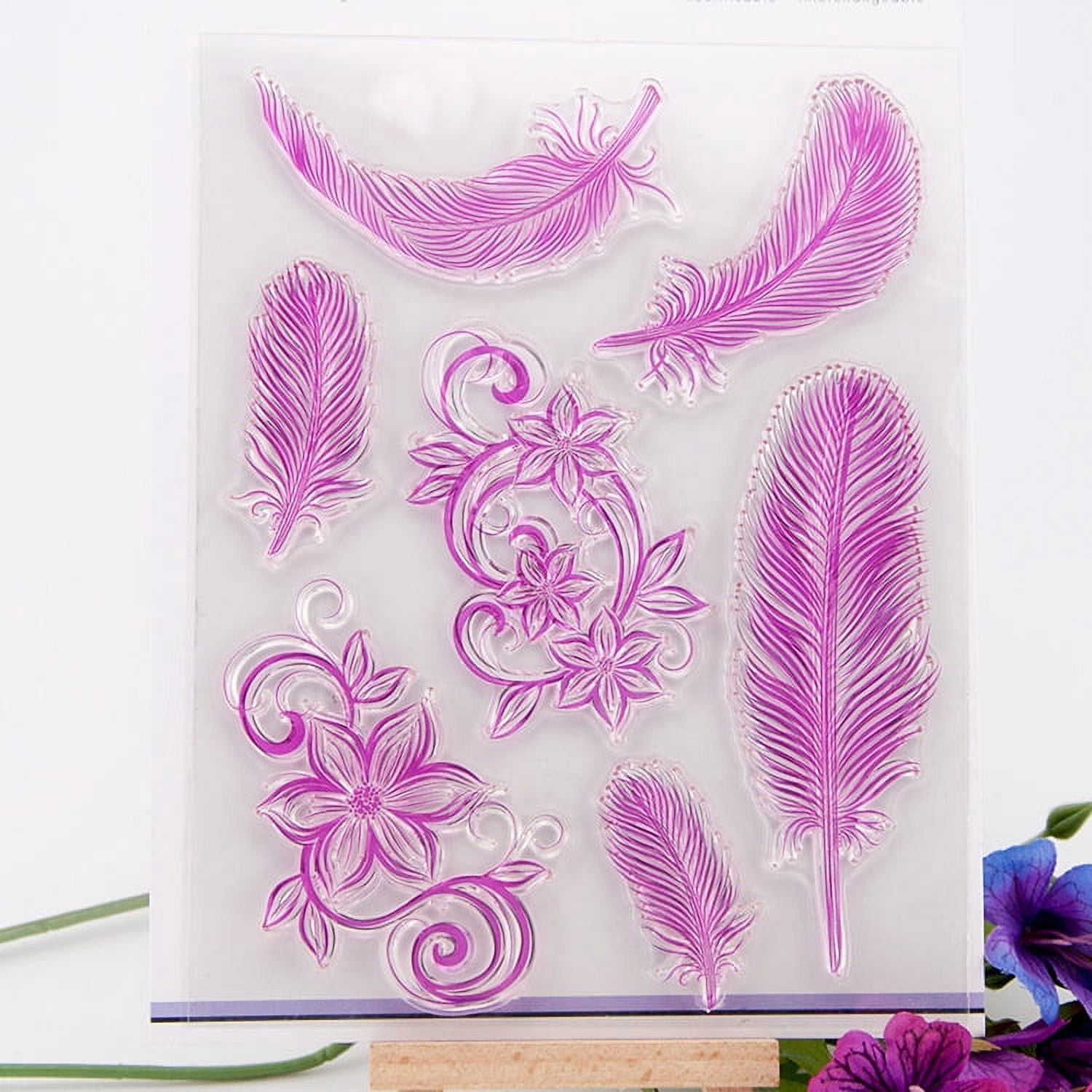 Ouginx Clear Stamps, Feather Set Rubber Stamp for Scrapbooking and Card ...