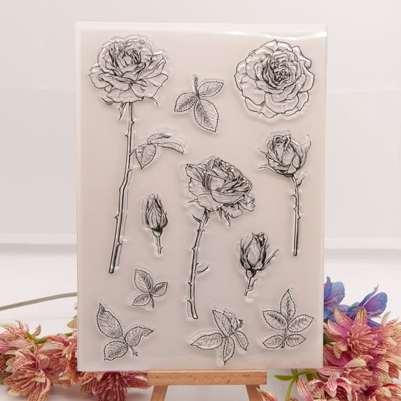 Ouginx Clear Stamps, Rose Flower Rubber Stamp for Scrapbooking and Card Making Supplies