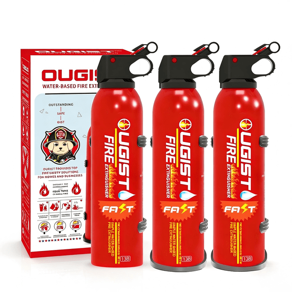 Ougist Mini Handheld Fire Extinguisher, 620ML Water-Based Spray, 4-in-1 Portable for Kitchen and Home, 3 Pcs