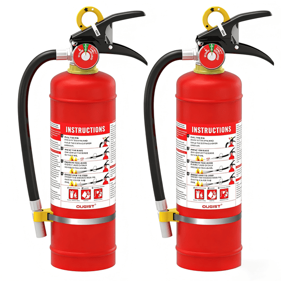 OUGIST Quick-Release Fire Extinguishers for Home & Kitchen | 5 lb ABCK Dry Powder, 2A10BC, Wall Mount Bracket