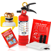 OUGIST 3-in-1 Emergency Preparedness Kit, 2.5 lb ABC Fire Extinguisher 1A10BC, Emergency Blanket, Smoke Escape Hood & Mounting Bracket