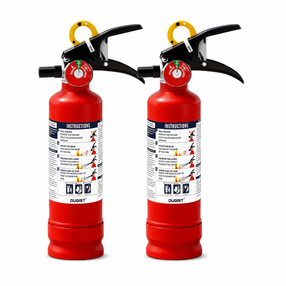 Ougist ABC Fire Extinguisher for Home & Vehicle - 2.5 lb 1-A:10-B:C Rated, Dry Chemical Fire Safety with Quick-Release Handle, Certified for Kitchen/Car/Boat Use-Model FF1KG-2Pack