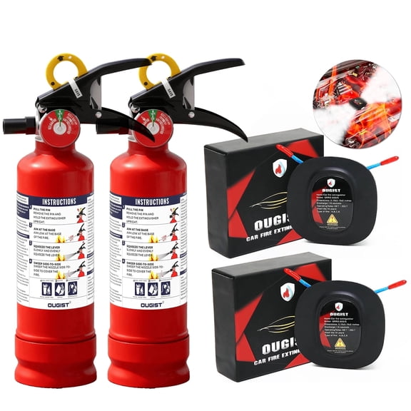 Ougist Car & Home Fire Extinguisher Kit: Automatic Aerosol Engine Compartment Suppressor + 2.5 lb ABC Dry Chemical Extinguisher with Mount