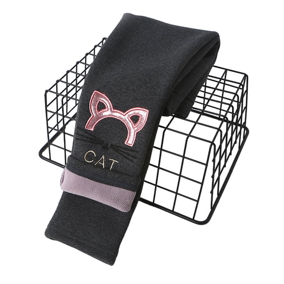 Ougyinr 1-10Y Girls Fleece Lined Leggings Cotton Kitty Print Thermal Pants Thick Warm Tights Winter Clothes for Kids Baby Toddler