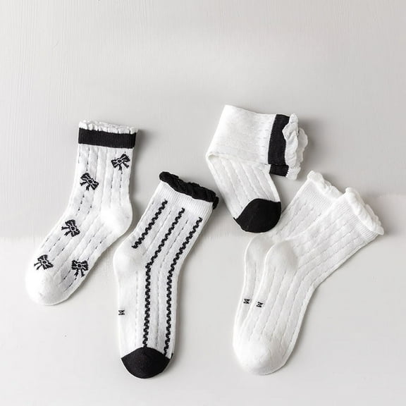 Ougyinr 1-12 Years Girls Socks Toddlers Ruffle Socks Girl's Dress Socks Baby Summer Socks Solid Socks 4 Pack for Baby Kids