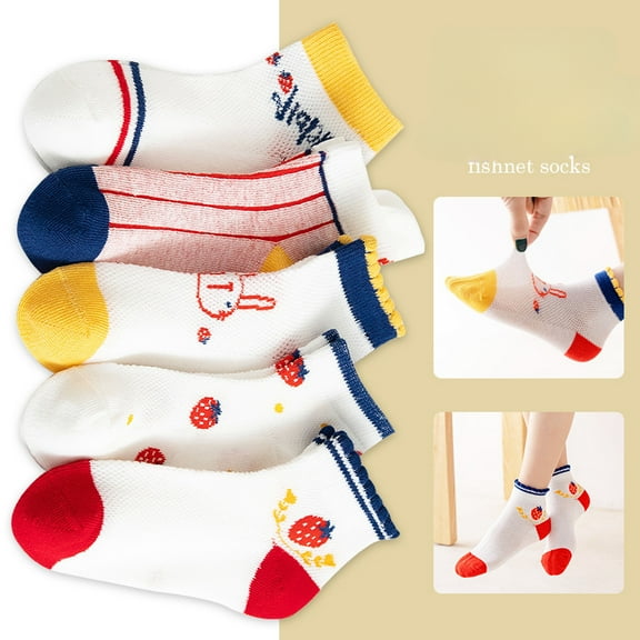 Ougyinr 1-12 Years Toddler Baby Socks Short Socks Thin Socks Kids Socks Cotton Socks Breathable Socks Cartoon Socks for Boys Girls 5 Pack