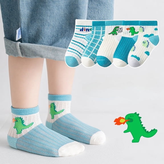 Ougyinr 1-12 Years Toddler Baby Socks Short Socks Thin Socks Kids Socks Cotton Socks Breathable Socks Cartoon Socks for Boys Girls 5 Pack