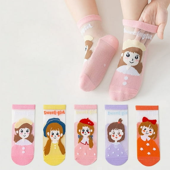 Ougyinr 1-12 Years Toddler Baby Socks Short Socks Thin Socks Kids Socks Cotton Socks Breathable Socks Cartoon Socks for Boys Girls 5 Pack