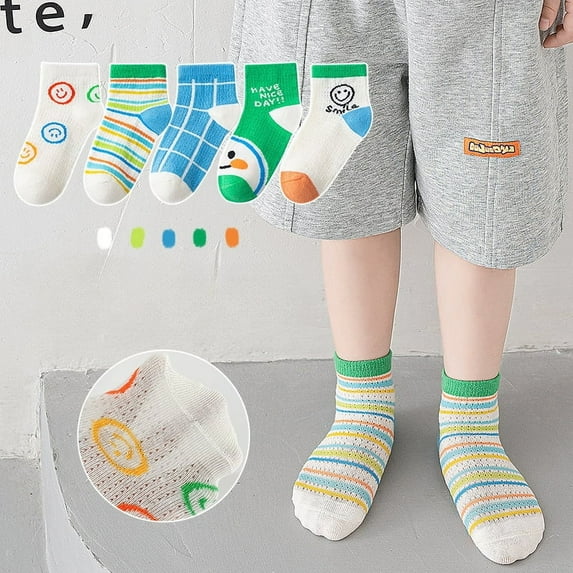 Ougyinr 1-12 Years Toddler Baby Socks Short Socks Thin Socks Kids Socks Cotton Socks Breathable Socks Cartoon Socks for Boys Girls 5 Pack