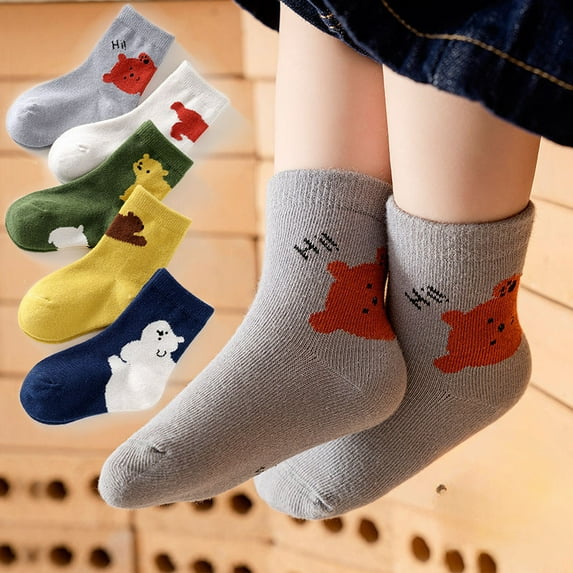 Ougyinr 5 Pack Kids Girls Boys Socks Baby Toddler Socks Breathable Socks Cute Dinosaur Cartoon Socks Children Socks for 1-12 Years