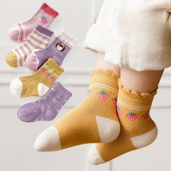 Ougyinr 5 Pack Kids Girls Boys Socks Baby Toddler Socks Breathable Socks Cute Dinosaur Cartoon Socks Children Socks for 1-12 Years