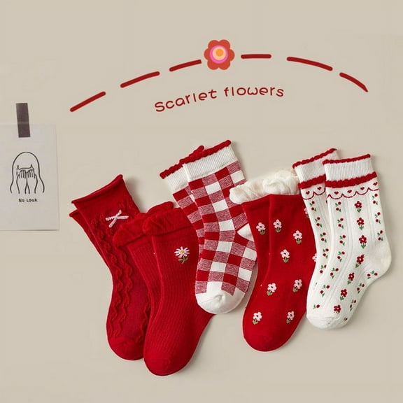 Ougyinr 5 Pairs Toddler Kids Socks Cute Cartoon Cotton Sock for Boys Girls