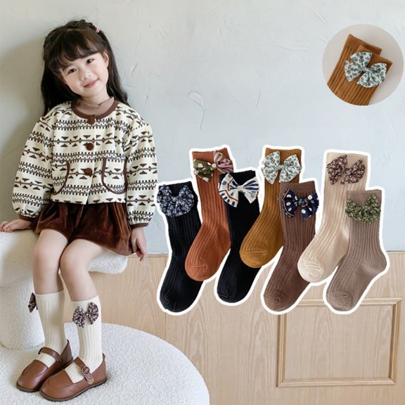Ougyinr 6 Pairs Kids Toddler Socks with Bow Baby Socks Cotton Stockings for Girls