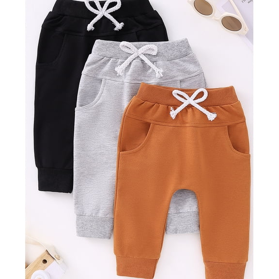 Ougyinr Baby Toddler Boys Cotton Jogger Sweatpants Pants  Cotton Pants With Pockets Multipacks Long Pants for 3m-3T