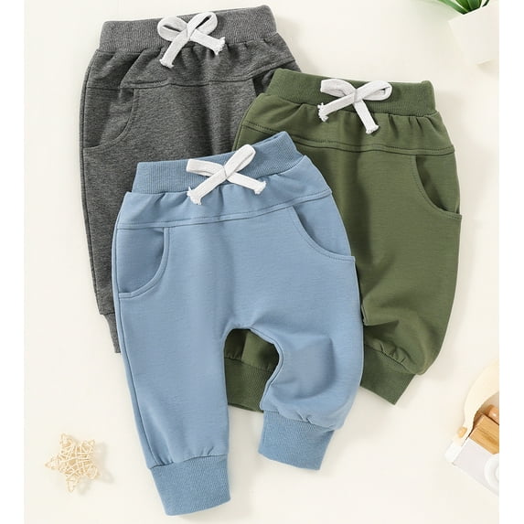 Ougyinr Baby Toddler Boys Cotton Jogger Sweatpants Pants Cotton Pants With Pockets Multipacks Long Pants for 3m-3T
