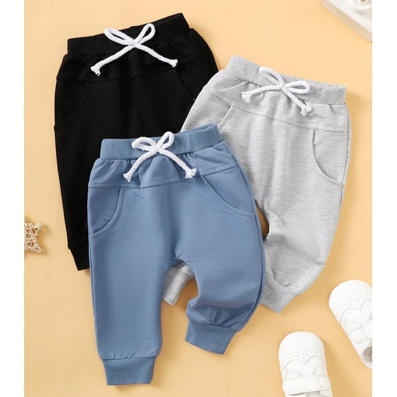 Ougyinr Baby Toddler Boys Cotton Jogger Sweatpants Pants Cotton Pants With Pockets Multipacks Long Pants for 3m-3T
