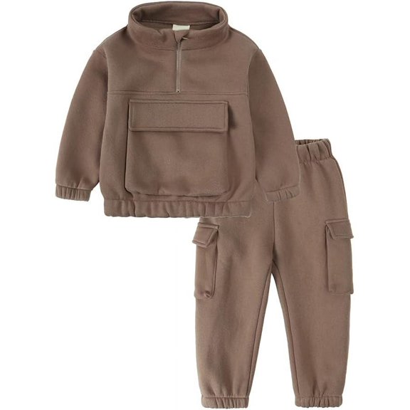 Ougyinr Boys Girls 2Pcs Fleece Sweatsuit Set Pullover Hoodie Tracksuit for Toddler Kids Sweatshirt Pants Teen Outfits Set for 24M-13Y