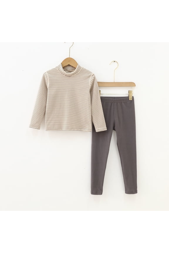 Boys Girls 2Pcs Thermal Underwear Set for Boys Girls Kids Toddler High Collar Warm Underwear Outfits 2-14 Years Baby Long Johns Sets Stripes Thermal Top + Bottom Pant Set