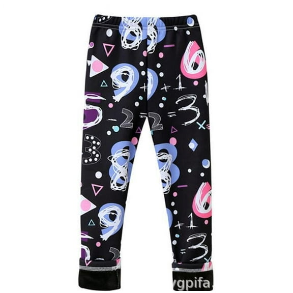 Ougyinr Girls Printed Fleece Lined Leggings for Kids Toddler Baby Thick Thermal Tights Warm Ankle Length Pants Winter Clothes for 12M-8T