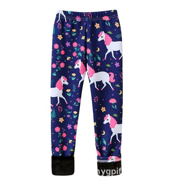 Ougyinr Girls Printed Fleece Lined Leggings for Kids Toddler Baby Thick Thermal Tights Warm Ankle Length Pants Winter Clothes for 12M-8T