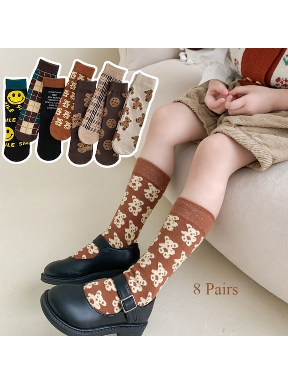 Kids Baby Boys Girls Knee High Socks Cotton Socks Toddlers Cartoon Stockings Non-Slip Sock 8 Pairs