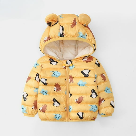 Ougyinr Kids Baby Fall Winter Hooded Puffer Jackets Coats for Boys Girls   Warm Hooded Puffer Outerwear Toddler Light Water-Resistant  Kid Puffer Jacket Winter Outwear 1-6T