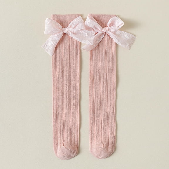 Ougyinr Kids Baby Girls Knee High Socks Toddler Bow Mesh Long Stockings Spring/Summer Socks