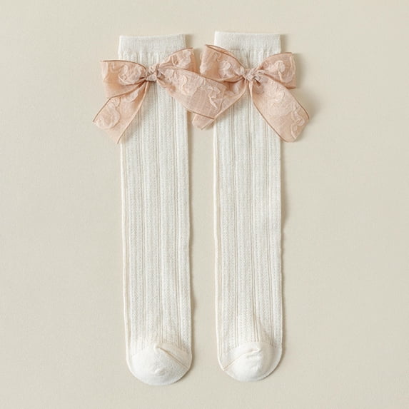 Ougyinr Kids Baby Girls Knee High Socks Toddler Bow Mesh Long Stockings Spring/Summer Socks