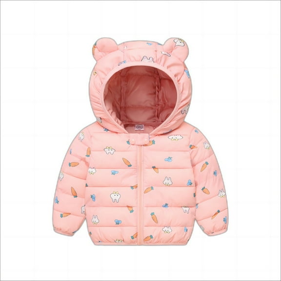 Ougyinr Kids Baby Winter Coats for Boys Girls Light Puffer Padded Jacket with Hoods Infant Toddler Down Outerwear Cute Lightweight Jacket for 12 Months-5 Years