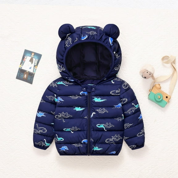 Ougyinr Kids Baby Winter Coats for Boys Girls Light Puffer Padded Jacket with Hoods Infant Toddler Down Outerwear Cute Lightweight Jacket for 12 Months-5 Years