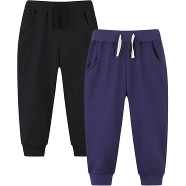 Ougyinr Kids Boys Sweatpants Jogger Pants Toddlers Cotton Pull On Jogger Pants Baby Elastic Waist Stretch Pants 2-Pack for 2-7Y