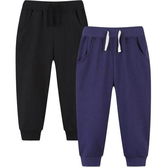 Ougyinr Kids Boys Sweatpants Jogger Pants Toddlers Cotton Pull On Jogger Pants Baby Elastic Waist Stretch Pants 2-Pack for 2-7Y