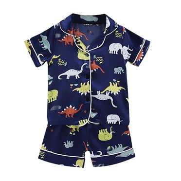 Ougyinr Kids Pajamas Pjs Set for Boys Girls,Teen Toddler Button-Down Nightwear Sleepwear Set Spring Summer Cartoon Print Short Sleeve Nightwear Set ,Size:18M-14Y