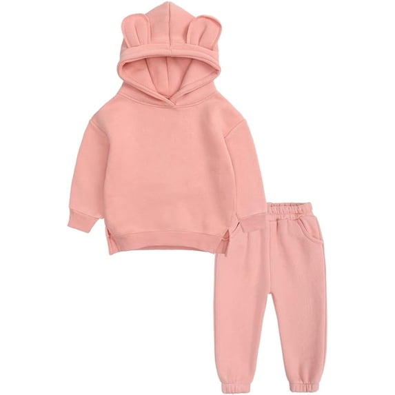 Ougyinr Kids Toddler 2Pcs Fleece Sweatsuit Set Youth Pullover Hooded Tracksuit for Boys Girls Sweatshirt + Pants Toddler Outfits Set for 24M-13Y
