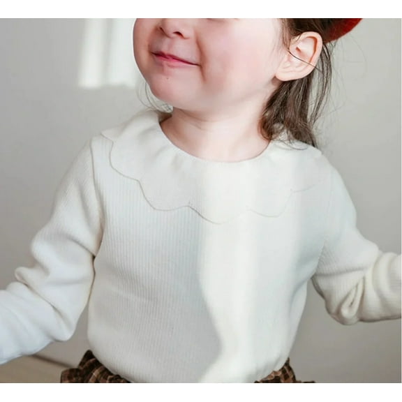 Ougyinr Kids Toddler Girls Long Sleeves T-Shirt 1-6Y Baby Solid Color Tops Spring Autumn lapel Pullover Tees Tops